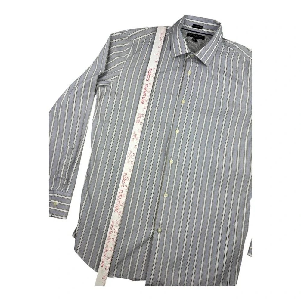 Banana Republic Men's Large Slim Fit Button Down Shirt Gray White Striped Woven